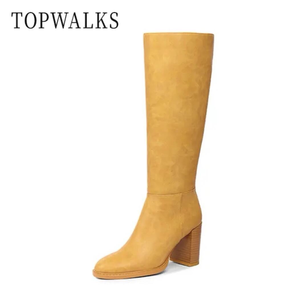 TopWalks Women's Knee High Boots Chunky Block Heel Banana-Yellow Size 6.5